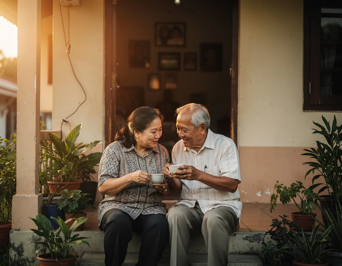 A couple sharing tea at home