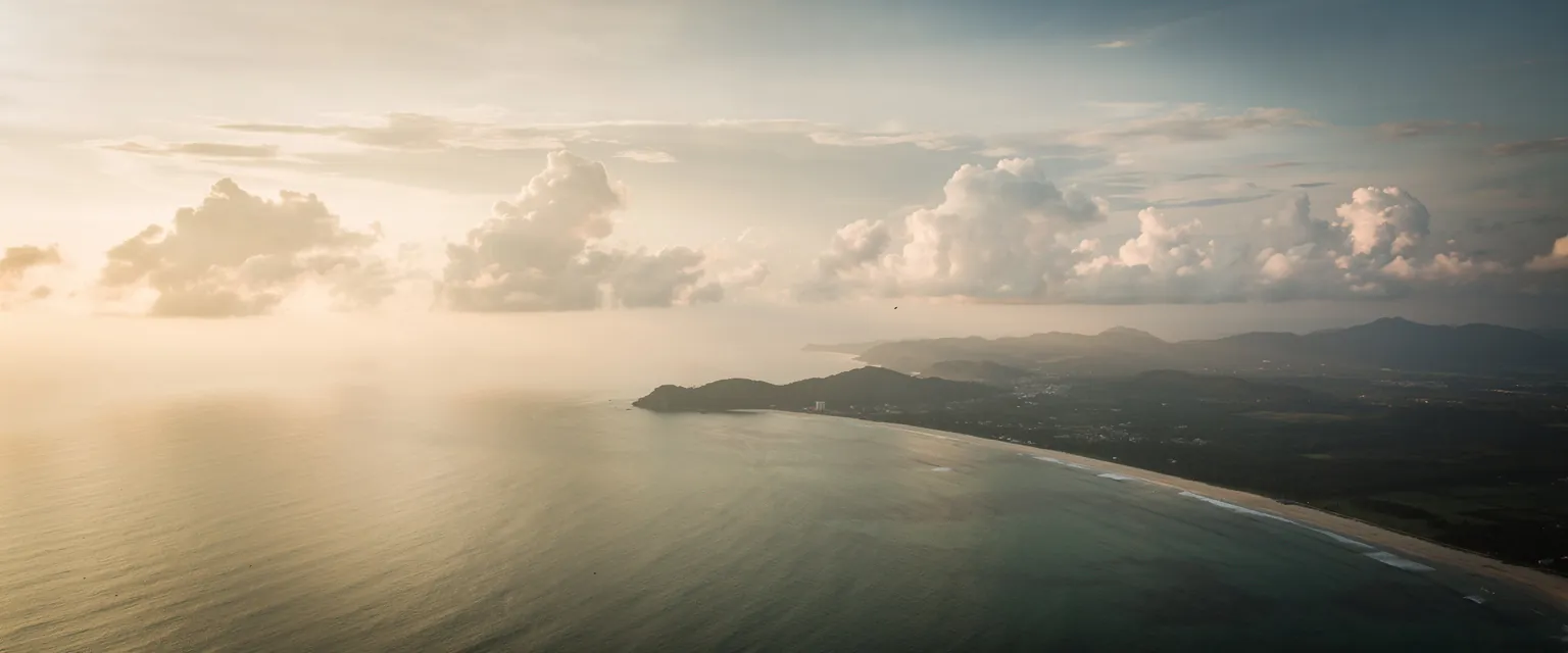 Aerial view of the Malaysian coast at dawn
